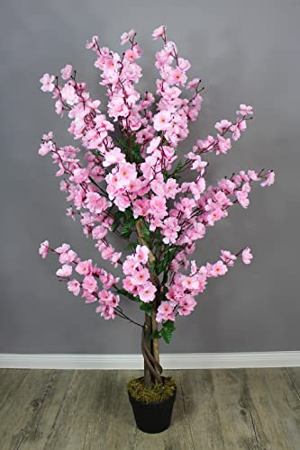 Planta artificial, 120 cm, para invierno, planta artificial, en maceta, planta de primavera (rosa)