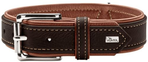 HUNTER Hundehalsband Canadian UP, Farbe: schwarz/Cognac, weiches, geschmeidiges Leder, klassisch, fellschonend, nachhaltig, Made in Germany, Größe: 45