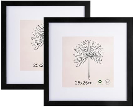 LYYYYX Cornice portafoto 25 x 25 cm, con passepartout, colore nero, con vetro acrilico da appendere in verticale o in orizzontale, per foto, poster, puzzle, 2 pezzi