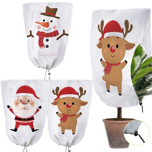 3 Stück Winterschutz für Pflanzen Frostschutz, 0.8 X 1.2m Pflanzenschutz Winter Kübelpflanzen mit Kordelzug Reißverschluss, 70g/ m² Wiederverwendbar Christmas Pflanzenabdeckung für Olivenbaum Palmen