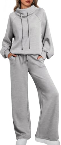 AUTOMET Lounge Sets per le donne Tute 2 pezzi Abiti 2025 Autunno Felpa con coulisse Pantaloni della tuta a gamba larga Tuta, Grigio, Small