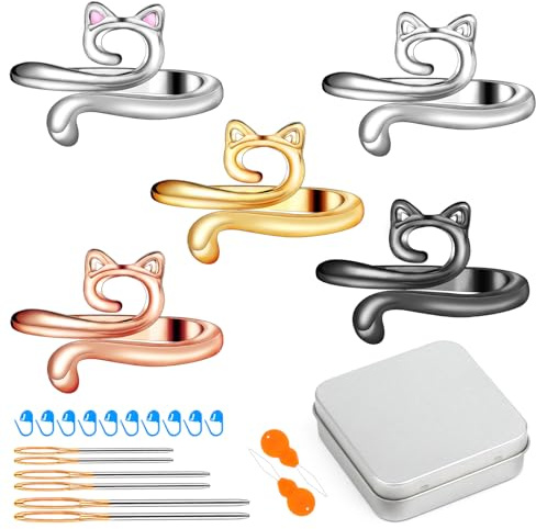 BUOKKON 23 Pcs Adjustable Knitting Rings, Adjustable Knitting Loop Crochet Ring, Crochet Rings for Fingers with Sewing Needles, Yarn Guide Finger Holder for DIY Craft Accessories
