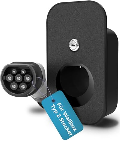Parkwächter E1 Kabel-Organizer für Wallbox mit Schloss, Docking-Station für EV Ladekabel-Stecker Typ 2, Kabel-Wandhalter, E-Auto Kabelhalter, Kindersicherung und Diebstahlsicherung (Schwarz)