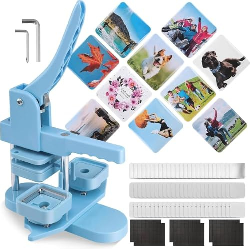 Drmoxin Square Photo Magnet Button Maker Machine, 50mm/1.97 inch Square-Shaped Pin Maker, DIY Fridge Magnet Badge Button, 100 Set Refills, Plastic Material