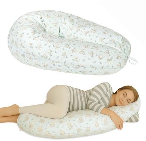 baby idea - Babysanity Cuscino Gravidanza per Dormire e Allattamento – Supporto per Neonato - Forma Ergonomica XXL - Federa Sfoderabile e Lavabile 100% Cotone – Made in Italy (Orsetto Verde)