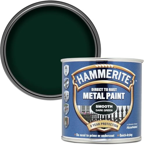 Smooth Dark Green Metal Paint 250ml – 1 Pack – Direct to Rust Metal Paint – Durable Protective Finish for Interior & Exterior – Ideal for Gates, Railings & Outdoor Surfaces