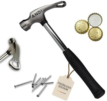 Flaschenöffner Hammer Personalisiert | Feierabend-Hammer Gravur mit Namen | Geschenk für Papa, Opa, Kollegen | Stahlkopf | Geschenk Vatertag | Geburtstag Opa, Papa | (Feierabendhammer)