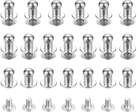 TIXIPEM 5mm Ball Head Stud Rivets Screw Back [20Pcs] - Metal Round Head Button Nipple Rivet Use for Bag & Belt & Handbag & Leather Craft & DIY Decoration - [Silver]