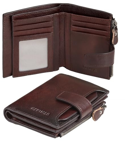 GERUOLA Herren Echt-Leder Brieftasche mit RFID-Schutz Portemonnaie Männer Geldtasche mit Reißverschluss Münzfach Portmonee Herren Kreditkartenetui Brieftasche (Kaffee)