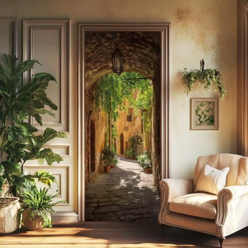 arricraft 2 pegatinas autoadhesivas para puerta, 80 cm x 200 cm, patrón de corredor toscano 3D, murales para puerta, pegatinas de PVC para puertas, papel pintado extraíble, decoración para dormitorios