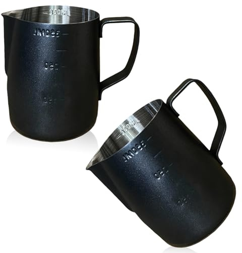 VEGOATY 2 bricco per latte da 350 ml, in acciaio inox: brocca per latte e caffè espresso cappuccino (nero)