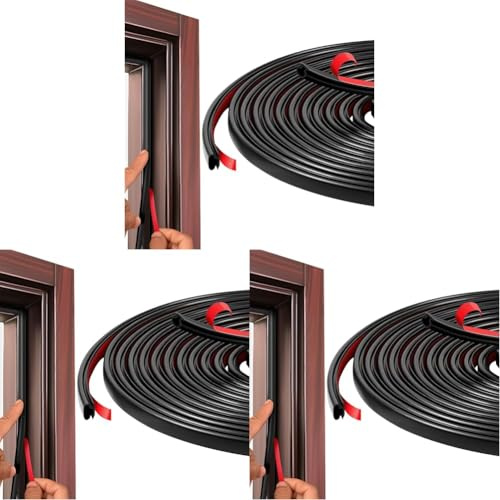 Vinabo Sello de Puerta de Ventana con Aislamiento en Frío Tipo D,Sello de Entrada,Tope de Tiro Goma Autoadhesivo para Aislamiento Acústico de Puerta (6m,Negro) (Paquete de 3)