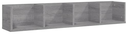 Heofavd Mensola CD da Parete Grigio Sonoma 100x18x18 cm Mensola Sospeso in Legno con 4 Scomparti per CD DVD Media Montaggio a Parete