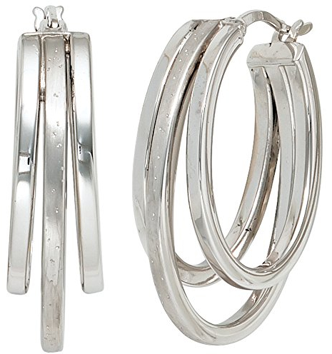 Jobo Damen Creolen 925 Sterling Silber mattiert mit Glitzereffekt Ohrringe Silbercreolen