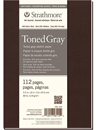 STRATHMORE Série 400 recyclé - Carnet croquis 56 feuilles 14 x 20.3 cm couverture souple - 118g/m² - Ton gris