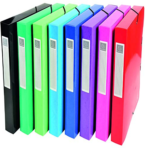 Exacompta 59929E 8er Pack Premium Sammelbox Iderama mit Gummizug 40 mm breit aus starkem Colorspan-Karton mit Rückenschild für DIN A4 Archivbox Heftbox Dokumentenbox Zeichenbox farbig sortiert