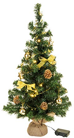 Bambelaa! Arbre de Noël Artificiel 75cm Intérieur Avec Décorations, Boules, Arcs, Lumières LED et Minuteur