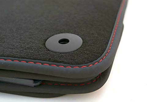 kh Teile Fußmatten Velours passend für Q5 SQ5 8R Sport Design, Rote Steppnaht Keder, Premium Qualität Autoteppiche, Anthrazit, 4- teilig