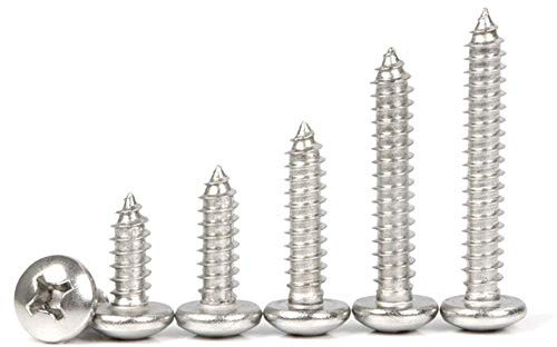 AOM Vite autofilettante in acciaio inossidabile 304, vite a testa tonda, vite a testa piatta e rotonda per legno, M3M4M5, M3x16 (60 pezzi)