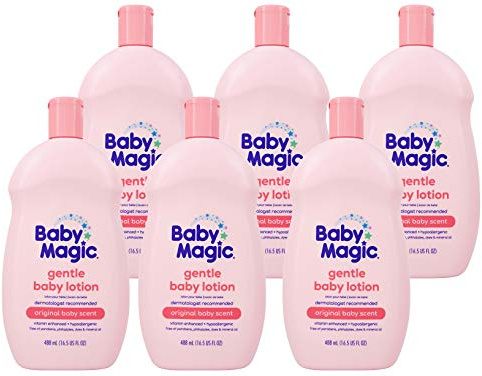 Baby Magic Gentle Baby Lotion | 16.5 Fl Oz (Pack of 6) | Vitamins & Aloe, Pink (705544), Original Baby Scent