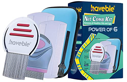 Haveble Professional 6-in-1 Nit & Lice Comb Kit | Micro Spiral, Precision & 2× Double-Sided Combs | Brush, Tracker & EVA Case | Reusable, Chemical-Free | For Kids, Adults, Pets (All Hair Types)