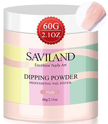 Saviland 60g Nudes Dipping Powder - 2.1oz Big Bottle Dip Powder French NailArt Starter Manicure,Strengthen NailPowder, Dip Nails Kit Easy for Nail Beginner to Use No UV Lamp Needed