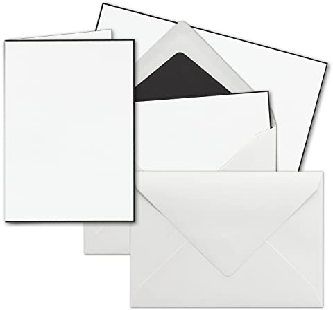 Juego de 25 tarjetas de condolencia, DIN A6, tarjetas dobles con sobres blancos DIN C6, forro negro, tarjetas plegables con borde negro hecho a mano