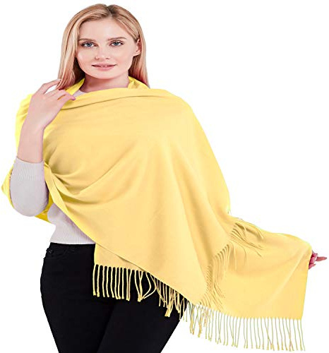 CJ Apparel 100 % kashmir sjal sekunder pashmina halsduk sjal stola handgjord i Nepal ny, Lätt guld, one size