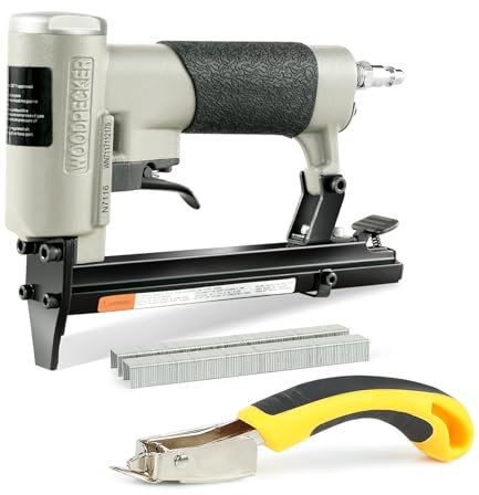 WOODPECKER N7116 - Grapadora neumática para tapicería (calibre 22, 3/8 pulgadas, corona de 3/8 pulgadas, serie 71, pistola de engrapadora de alambre fino