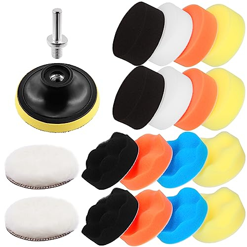 Swpeet 11pcs bil skum borr polering kudde kit, 5 färger 6 tum svamp buffering kuddar, ull buffert kuddar, sugkopp med M14 borr adapter för bil polering vax tätning glasyr (Stiler nr 1)