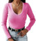 TrendiMax Damen Langarmshirt Stretch Pullover V Ausschnitt Gerippt Slim Fit Basic T-Shirt Sexy Oberteile Langarm Tunika Tops, Roserot, L