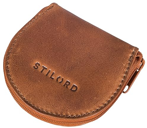 STILORD 'Benji' Mini Geldbörse aus Leder Wiener Schachtel Vintage Hochwertige Münzbörse Schüttelbörse Schlüsselorganizer Münzetui aus Echtleder, Farbe:Cognac - glänzend