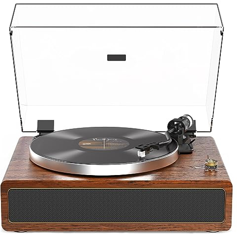 Platine Vinyle avec Haut-Parleurs Intégrés Bluetooth Vinyles Tourne Disque à Courroie Arrêt Automatique 33/45 Tours Sortie RCA Entrée AUX