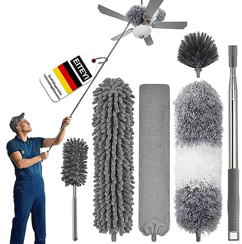 6PCSPlumeau Poussiere Telescopique,Tete de Loup Longueur 250CM Plumeaux Microfibre Lavable acvs Tête Nettoyage Différentes Plumeau Télescopique pour Ventilateur Plafond Toile D'Araignée Stores Meubles