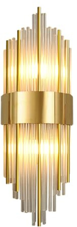 NICRX Moderno Aplique de Pared de Cristal con Base Dorada, Lámpara de Pared E14 para Interior (60cm)