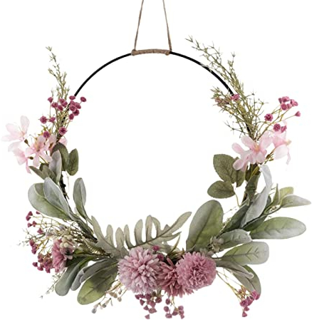 Huayeex Türkranz Deko, Frühlings Sommer Für Die Haustür Im Freien, Metallring Eukalyptus Girlande, Künstliche Blumenkranz Hochzeit Wanddeko Frühlingsdeko Ostern Haustür Deko Anhänger, 41CM