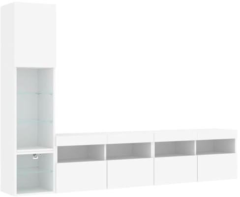vidaXL Tv-bänk 4 delar LED vit konstruerat trä, väggmonterat TV-skåp, Hifi-skåpset, stereoskåp, TV-set, stereoskåpset, plasmaskåp, TV-enhet