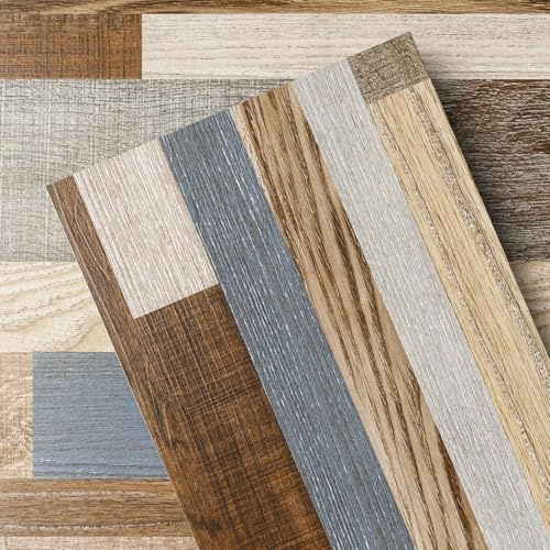 GreenFullHouse Peel and Stick Floor Tile, Vinyl Flooring Wood Look, 36-Pack 54 Sq.Ft, Multi-Colour, Rigid Surface Hard Core Easy DIY Self-Adhesive Flooring