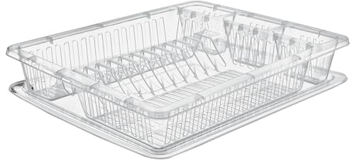 Best House Dish Drainer Rack Clear Super Luxury Large Plastic Dish Drainer Rack with Drip Tray and Cutlery Holder, Cutlery Rack Kitchen Sink Utensil (Transparent, Pack of 1)