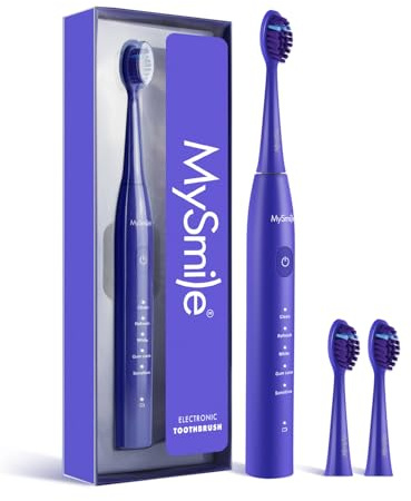 MySmile DY156 Sonic Electric Toothbrush for Adults, Rechargeable Battery Toothbrush Portable with 2 Brush Heads, 2 Mins 5 Modes Smart Timer, 45000VPM, One Charge for 60 Days - Blue