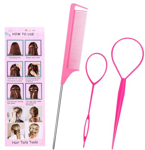 3 Stück Haar Tail Twister Band, Frisurenhilfe Zopfhalter, Dutt Styler Haartwister, Hair twister, Rattenschwanzkamm, Frisuren zubehör haare flechten für Frauen Mädchen (Rosa)