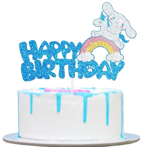 Blue Glitter Cartoon Birthday Cake Topping, Kids Birthday Cake Decoration (blue)