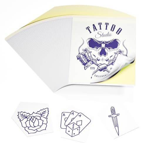 Phomemo Tattoo Blatt M08F TP81 TP86 TP88 Transferpapier für Tattoo-Drucker, 50 Blatt Schablonenpapier, A4 Größe 210 x 297mm Tattoo-Papier für Tätowierung temporär