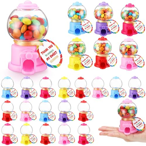 Foilswirl Candy Party Favors with 3.8 Inch Mini Candy Dispenser Toy Thank You Cards Mini Bubble Gumball Machines for Land Birthday Party Decorations Favors(18 Sets)