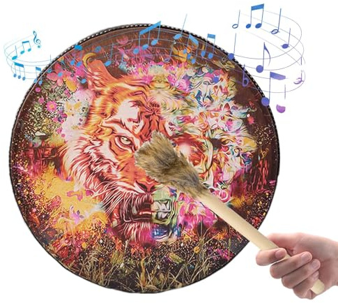 Shamanisk handtrumma, handgjord PU-läder trumma, ton rund shaman trumma, vintage trägavel ingår, andliga musiktillbehör, handgjord shaman trumma, PU-läder andlig trumma, resonant shamanisk D