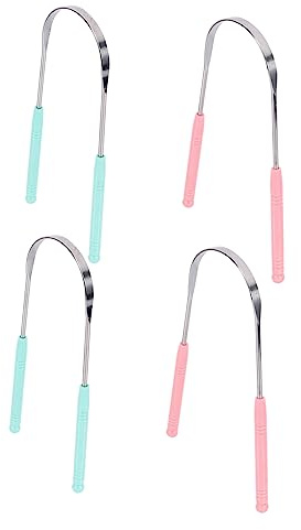 Healvian 4pezzi Raschietto per Lingua in Acciaio Inossidabile Dispositivo Orale Forma di Puliscilingua Multifunzionale per Igiene Orale Strumento per Raschiare la Lingua per Adulti e Adoles