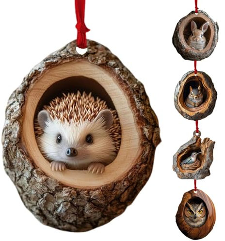 6 Pezzi Ornamenti Natalizi Con Animali Bosco, Decorazione Albero Di Natale Animale, Animale Pendente Acrilico Natalizio 2D - Vivido Ciondolo Con Gufo Procione Scoiattolo Riccio Coniglietto