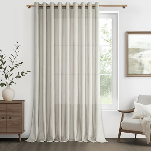 MRTREES Tende Lino Naturale Semioscuranti per Interni Camera da Letto Moderna Tende Soggiorno Bellissime Moderne Salotto Eleganti Casa Tenda con Anelli da Interno 1 Pezzo 300x240cm