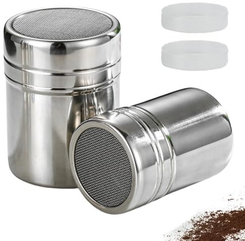 BFUZXY 2 spargitore per zucchero a velo, in acciaio inox, per cacao, per zucchero a velo, zucchero, sale, cacao, farina