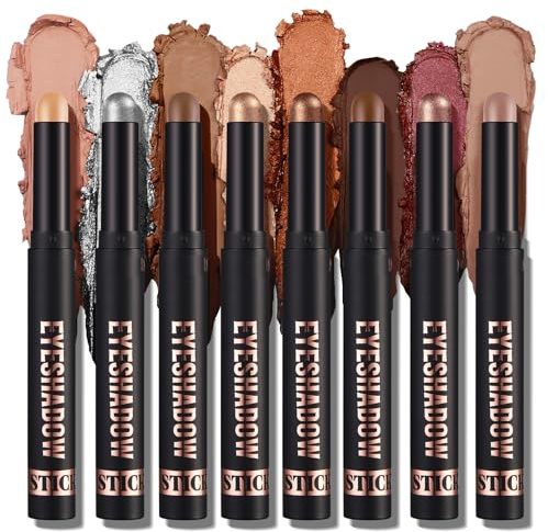 Eyeshadow Stick, 8 Farben Matte & Creamy Eyeshadow Stick Set, Hochpigmentierter Glitter Shimmer Eye Shadow Pencil,Weicher Cremiger Glitter Eye Makeup Pen,Wasserdichtes Langlebiges Lidschatten (A)